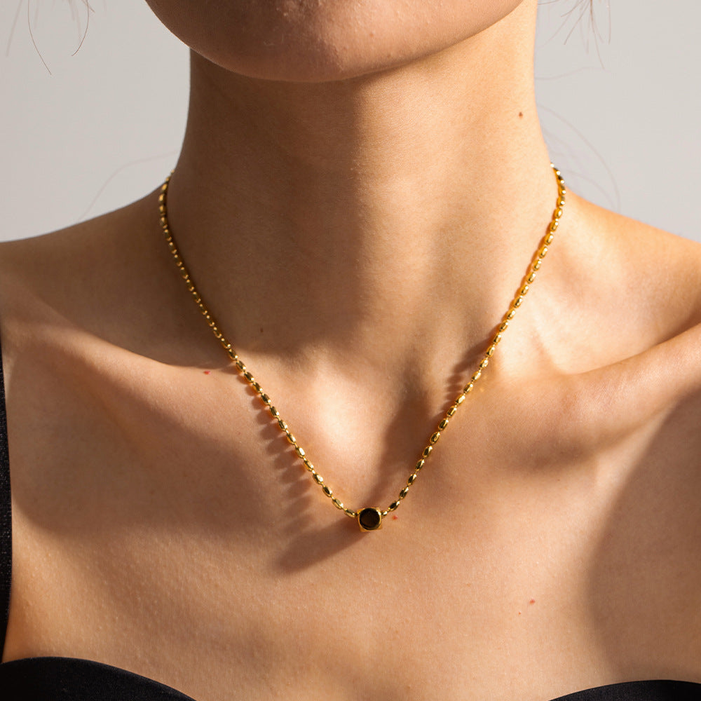 5pcs Very Simple Bead Chain Square Titanium Steel Necklace 18K Gold Stainless Steel Design Sense Square Pendant Necklace