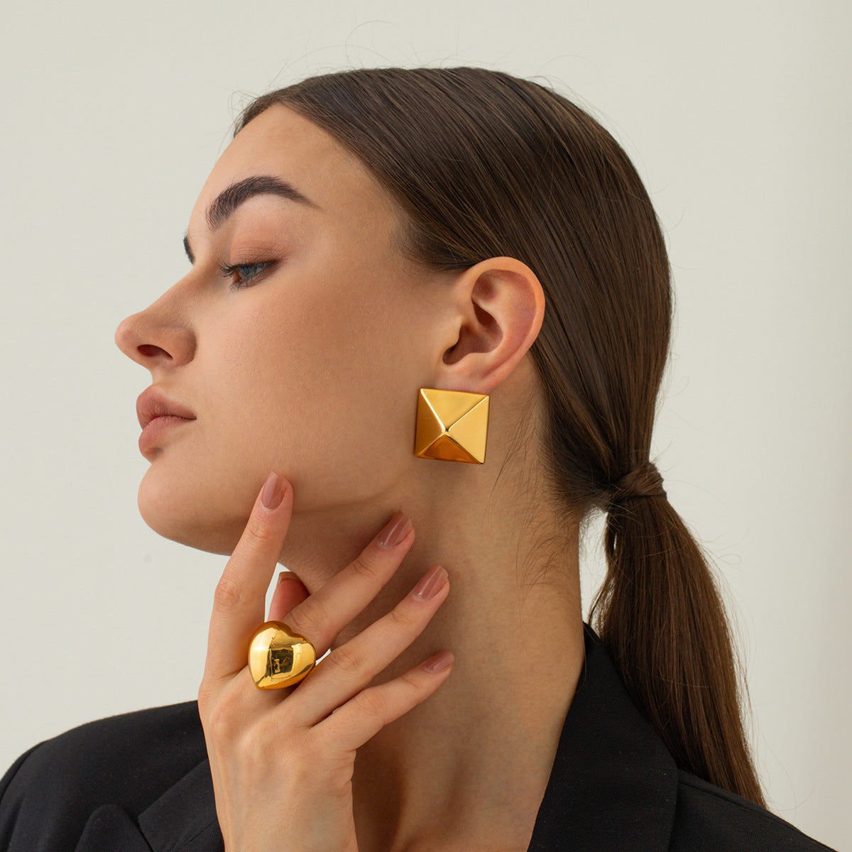 5pcs Titanium Steel 18K Gold Stainless Steel Corrugated Small Earrings Earrings Stud New Stylish Design Earrings