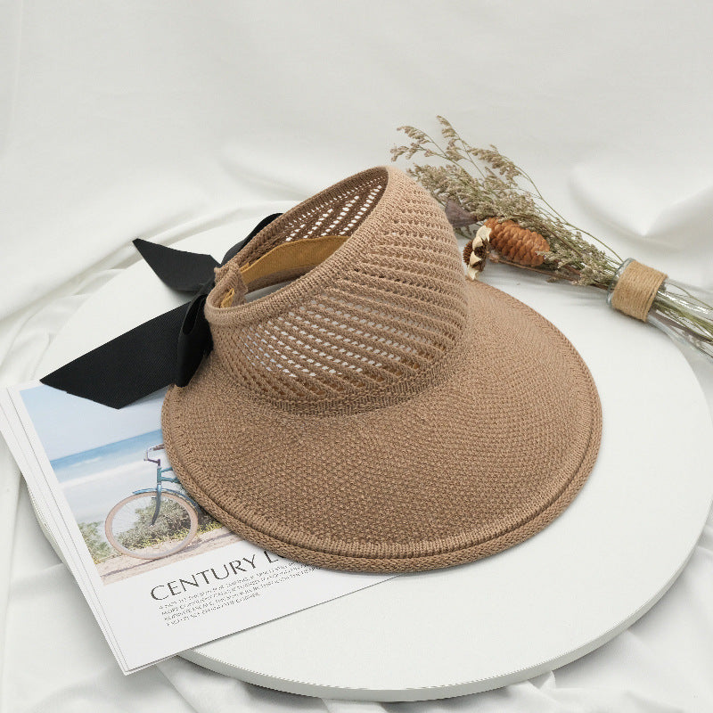 New Summer Hats Women's Sun Hat Empty Straw Hat Large Eaves Bow Foldable Beach Hat Sun Block Hat
