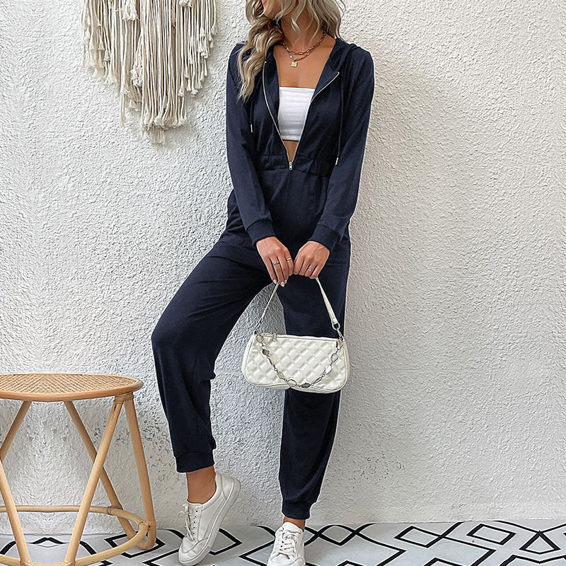 New Autumn And Winter Women's Solid Color Cargo Casual Jumpsuit