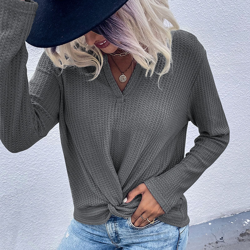 Autumn New Waffle Knot Thin Solid Color Bottom Knitwear
