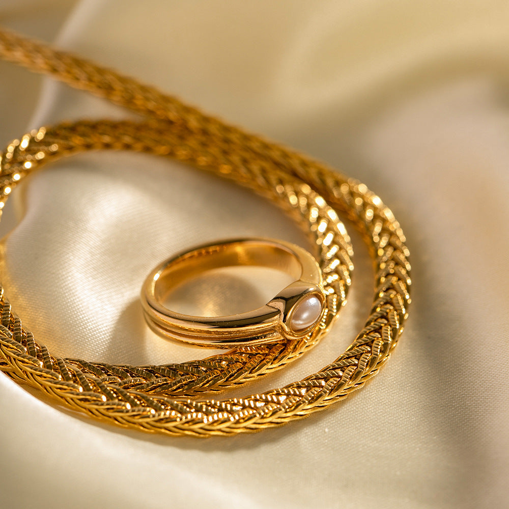 5pcs Double 18K Gold Stainless Steel Set Pearl Ring Not Fade All Match Stainless Steel Ring