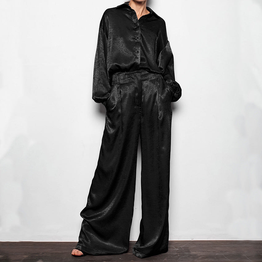 Green T-Lapel Puffy Sleeve Loose Casual Suit New Fall Fashion Two-Piece Set