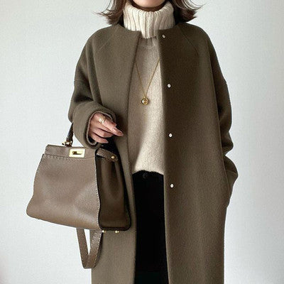 5 Color Loose Coat Female Spring New Light Mature Wind Solid Color Medium Long Coat Top