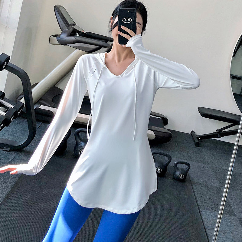Casual Loose Blazer Women's Large Size Medium Length Yoga Wear Hoodie Fitness Wear Long Sleeves