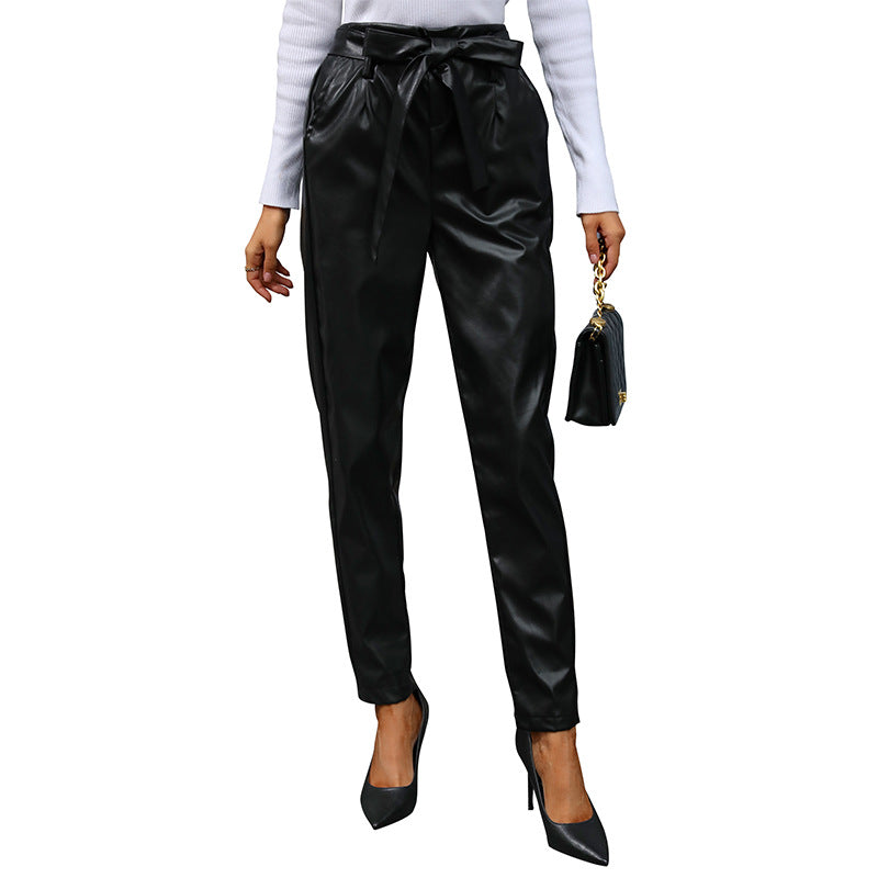 Women's Autumn New Pu Fashion Pants Small Foot Pants For Women To Wear