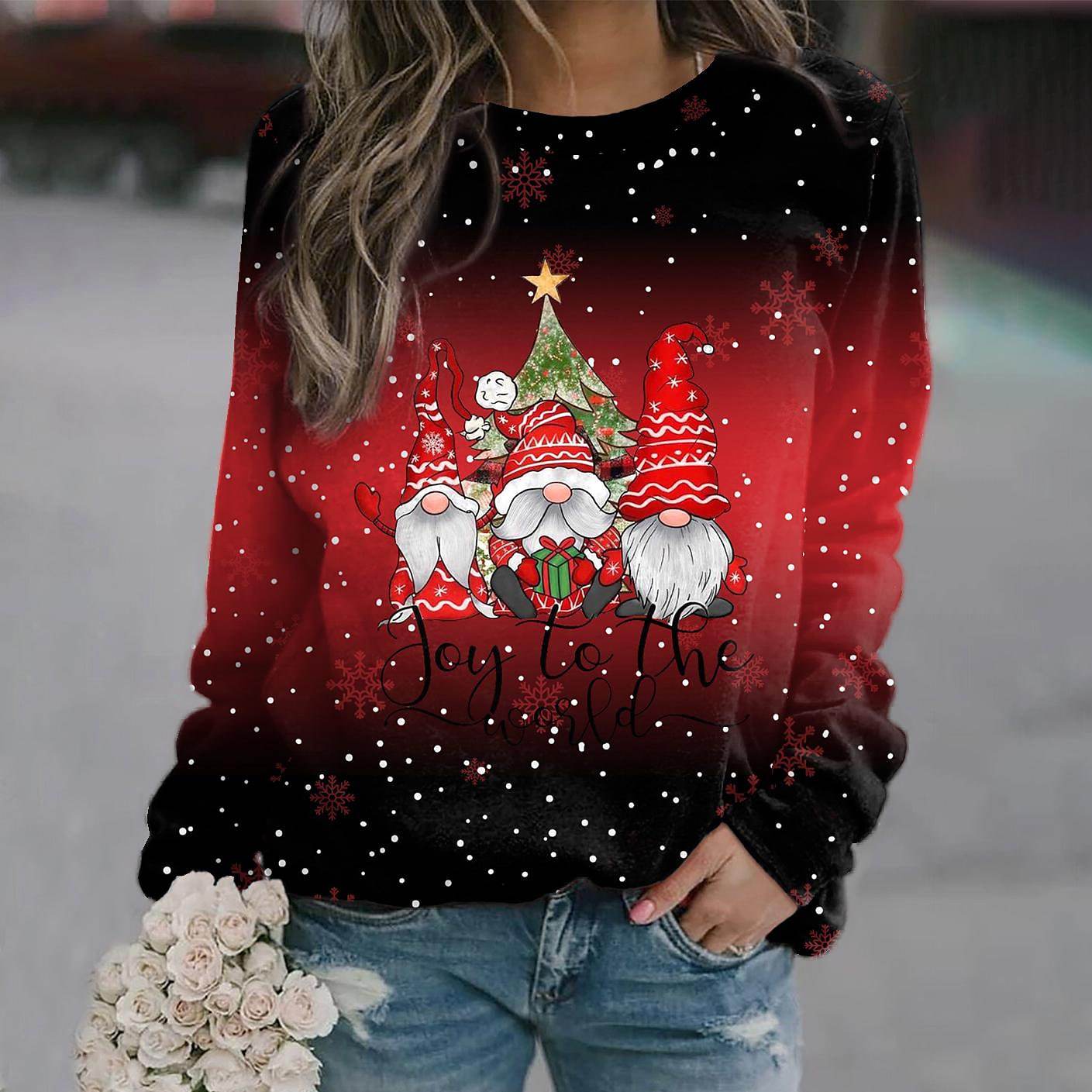 Women's Clothing Fashion Christmas Theme Print Loose Hoodie Coat