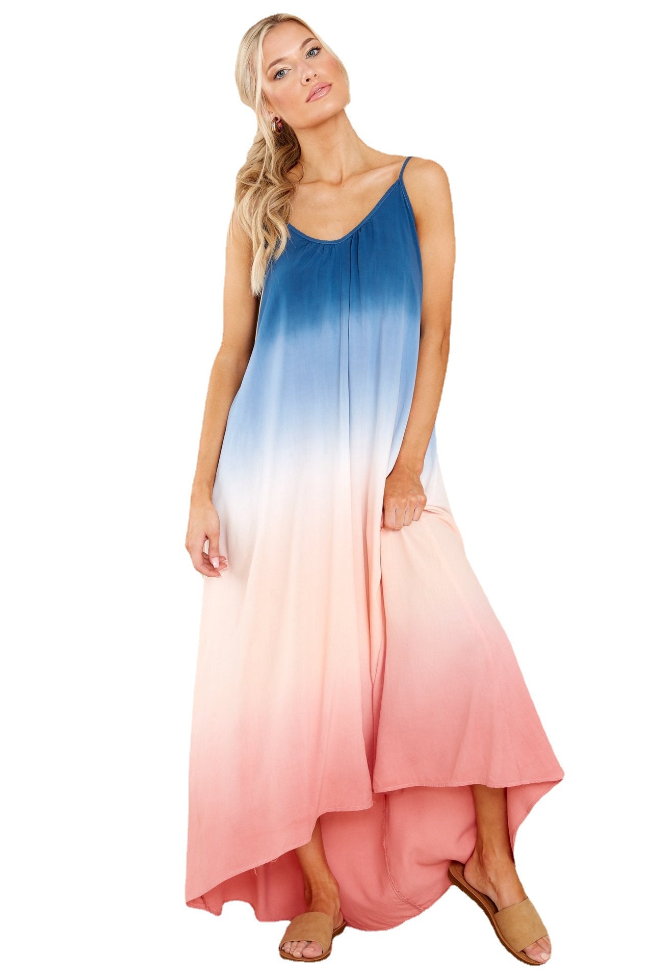 Fashion Tie Dye Digital Print Women's Summer Sexy Halter Dress U-Shape Halter Dress