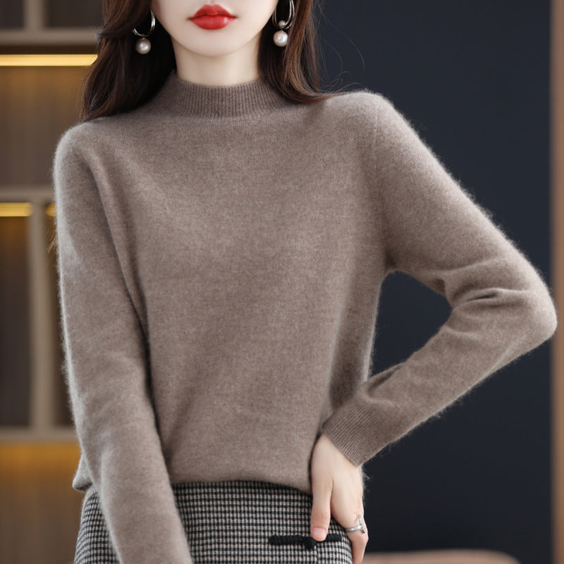 Half Turtleneck Woolen Sweater Women's Autumn And Winter Simple Everything Cashmere Sweater Loose Pullover Knitted Bottom