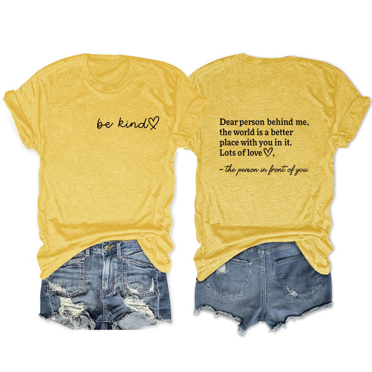 Front And Back Printed Short Sleeve Dear Person Behind Me Loose Fashion T-Shirt