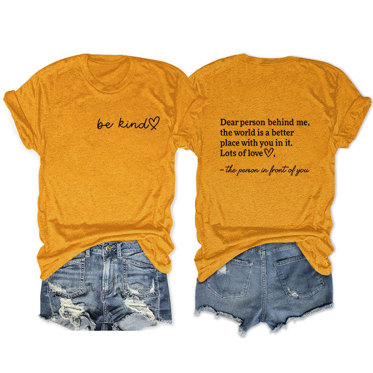 Front And Back Printed Short Sleeve Dear Person Behind Me Loose Fashion T-Shirt