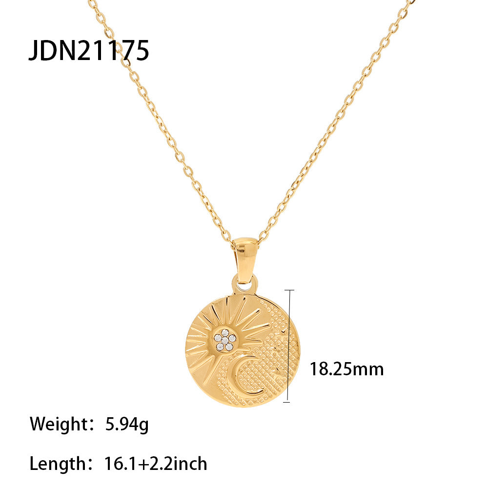 5pcs Niche Design Coin Round Brand Necklace Cold All Match Retro Temperament Personality Sweater Chain Female