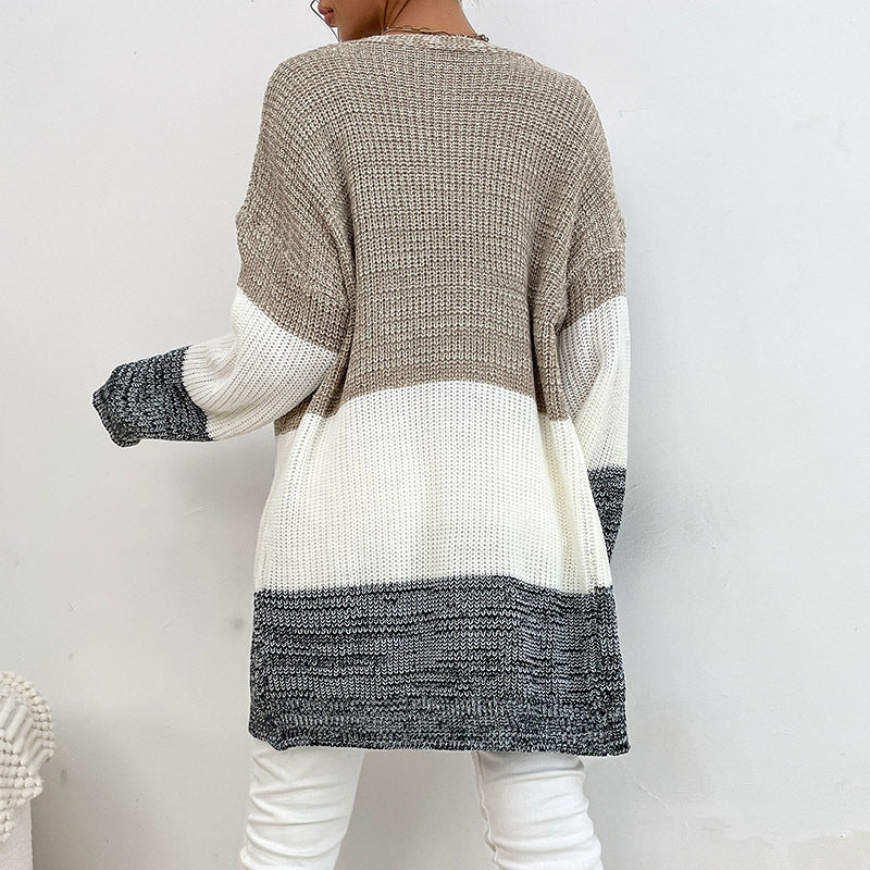 Long Lazy Wind Color Cardigan Sweater Coat for Women