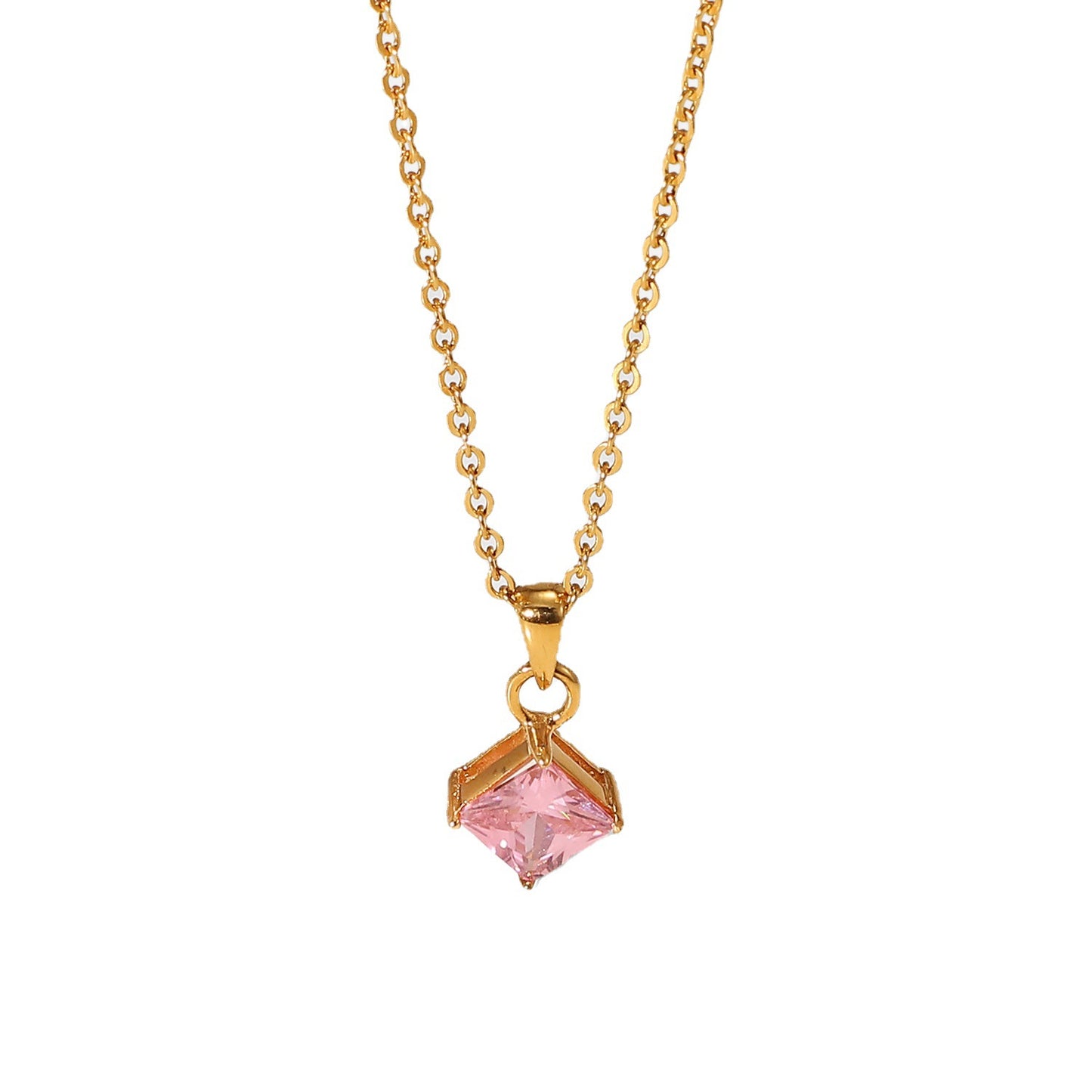 5pcs Fashion Fashion 18K Gold-Plated Stainless Steel Color Diamond-Shaped Zircon Pendant Necklace For Women