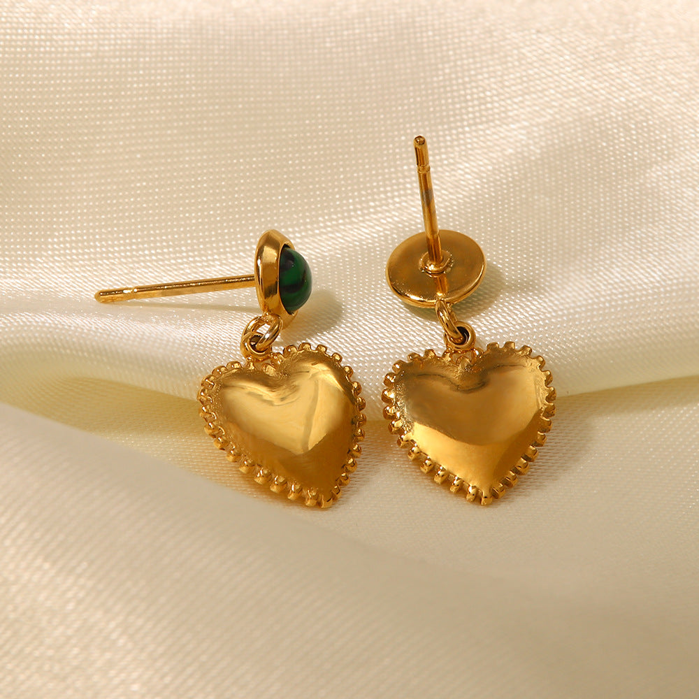 5pcs New 18K Gold Plated With White Diamond Malachite Love Pendant Earrings Fashion Accessorize Earrings