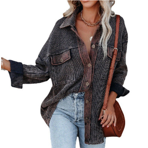 Fall/Winter Street Hipster Lapel One-Row Women's Coat Knitwear