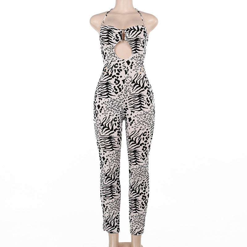 Autumn New Fashion Spice Girl Style Sexy Hollow-Cut Slim Halter Halter Jumpsuit Women