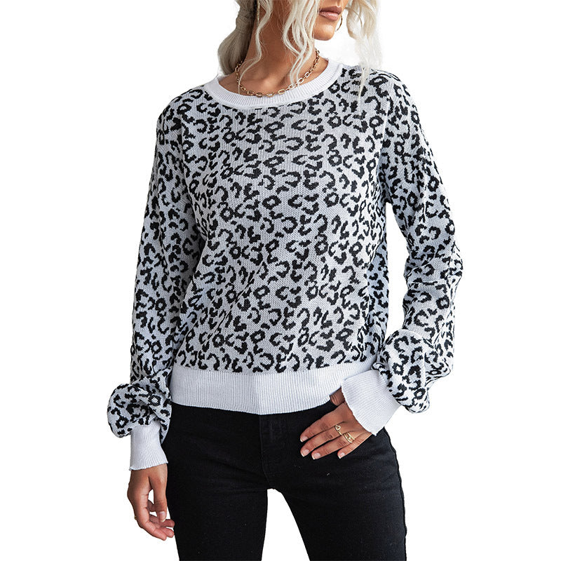 New Leisure Autumn Women's Leopard-Print Long-Sleeved Women's Sweater