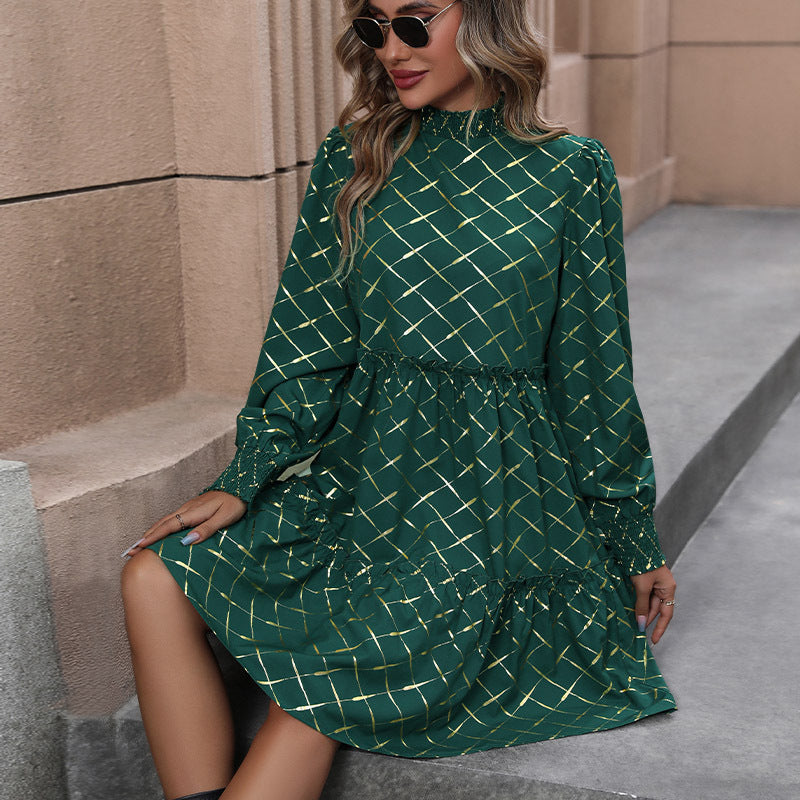 Autumn New Fashion Women Diamond Long-Sleeved Dress
