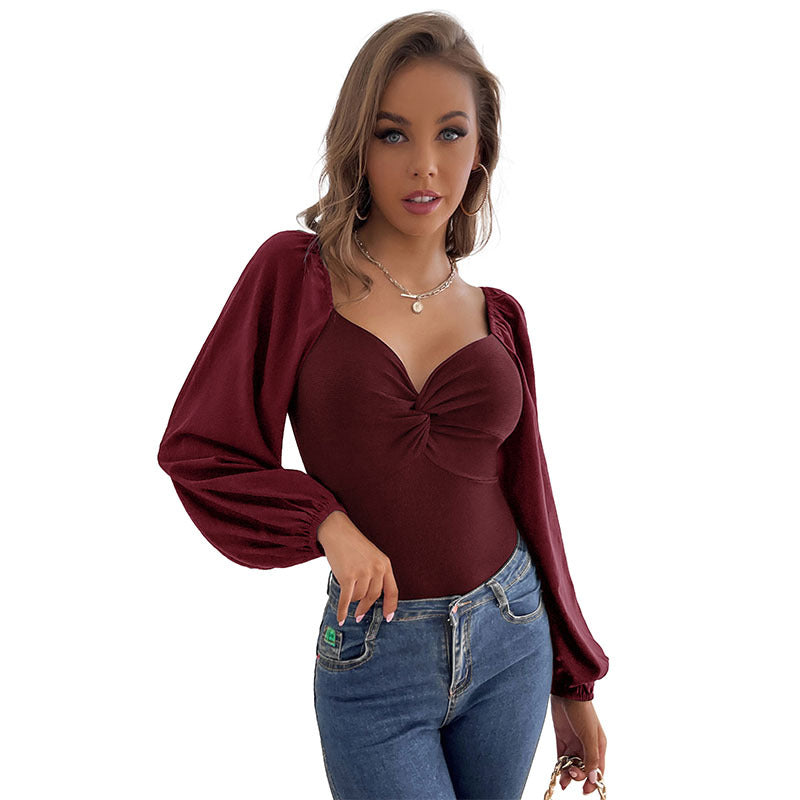 Jumpsuit Women's Knotted V-Neck Long-Sleeved Bodysuit