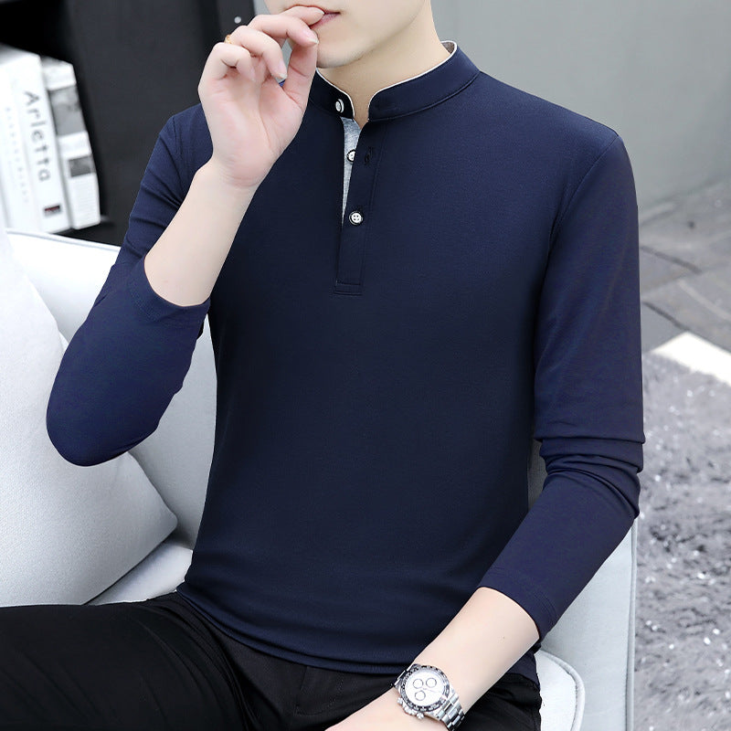 Autumn Cotton Men's Long Sleeve T-Shirt Men's Polo Shirt Casual Lapel Business Men's Clothing Base Shirt