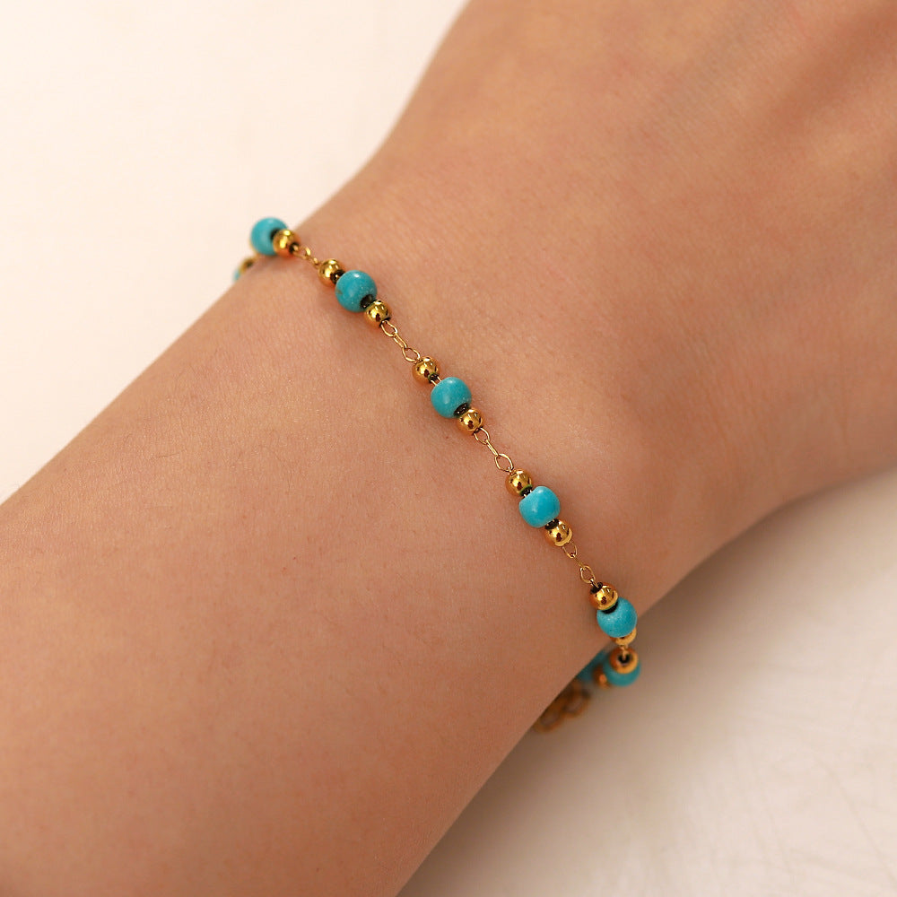 5pcs Women's Bracelet 18 Gold Plated K Stainless Steel Turquoise Bracelet Geometric Style Bracelet Decoration