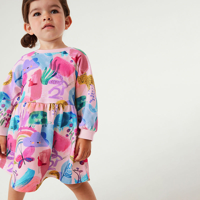 Girls Dress Autumn Long Sleeve Children's Skirt Home Casual Cotton Children's Dress
