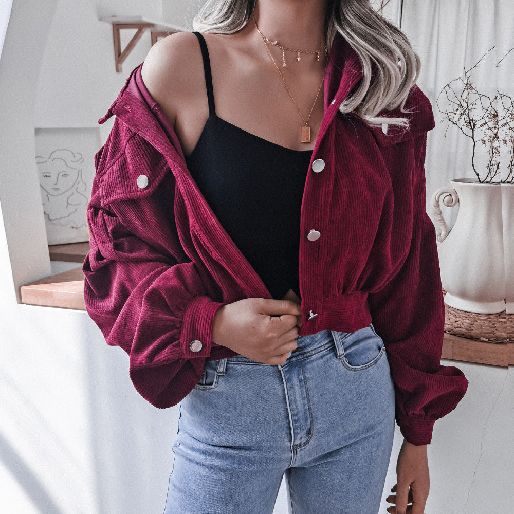 Wind Autumn Winter Lantern Long Sleeve Corduroy Casual Short Jacket Women's Wear