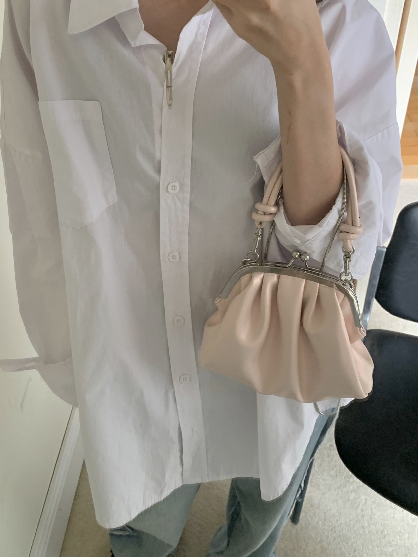 New Fashion Girl Cute Fold Clip Dinner Bag Senior Chain Bag Hand Crossbody Bag Dumpling Bag Female