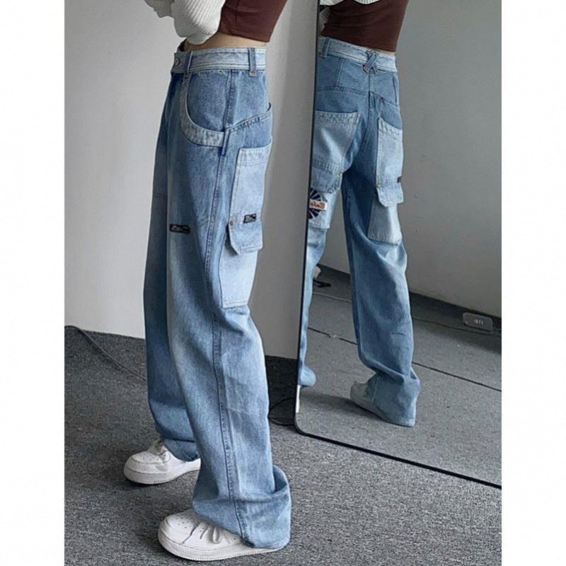 Vintage Pocket Wash Denim Couple Loose Matching Jeans
