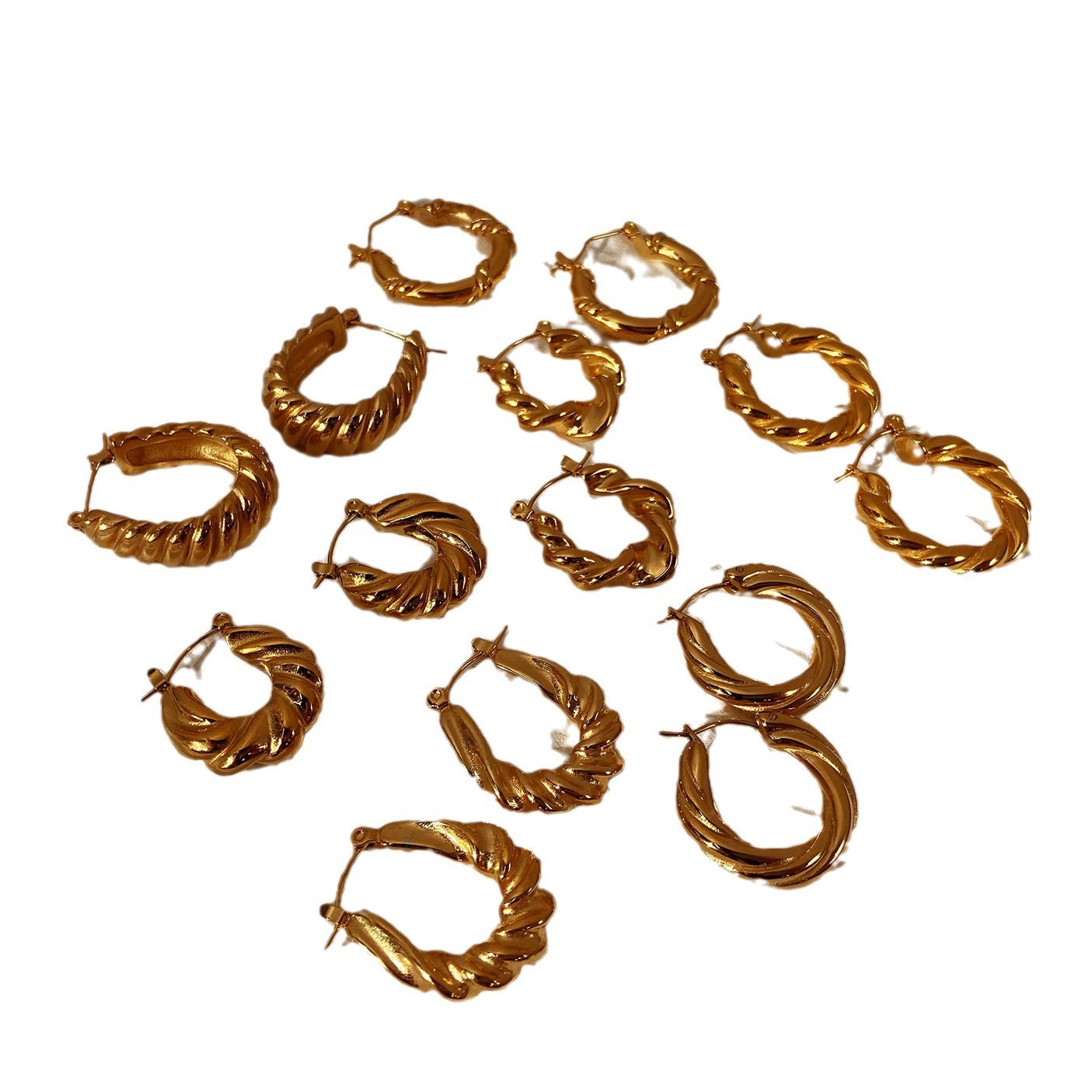 5pcs New Chunky Twist Croissant Stud Earrings 18 Gold-Plated Stainless Steel Ring Earrings For Women