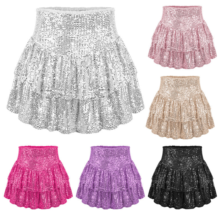 New Spice Girl Pearl Flake Skirt Female Fall Sequin Sexy Skirt Solid Color Pleated Skirt