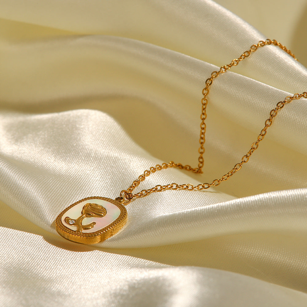 5pcs 18K Gold White Fritillary Inlaid Pendant Necklace Niche Design Light Luxury Rose Pendant Necklace
