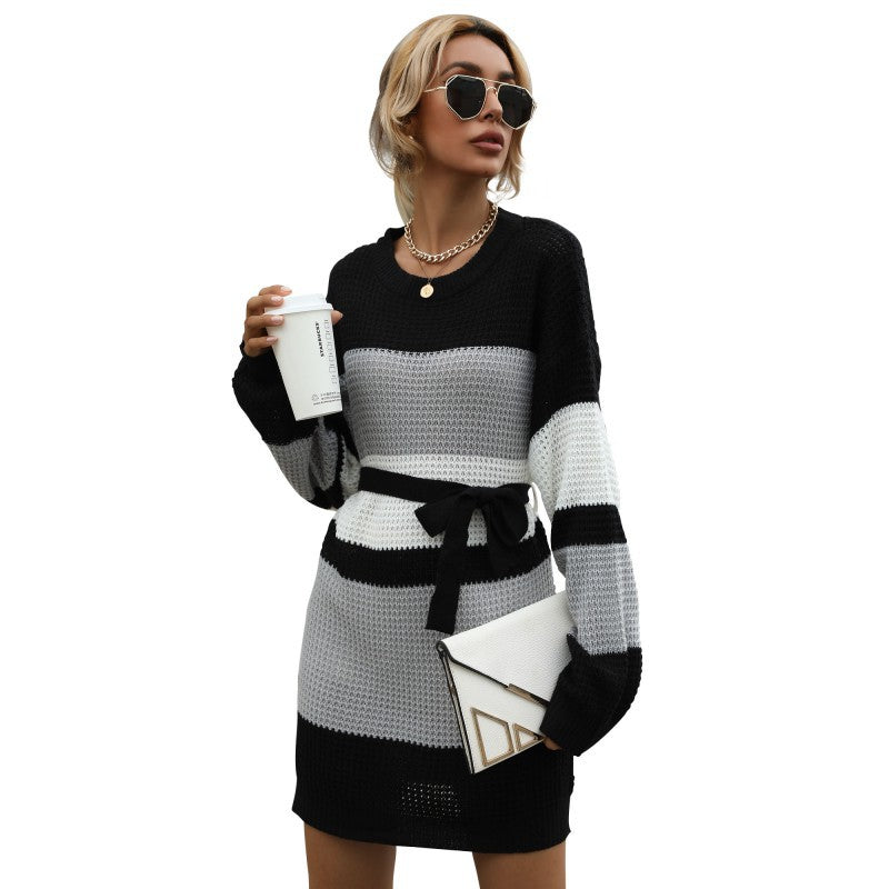 Fashion Women's Loose Color Long-Sleeved Autumn And Winter Sweater Dress