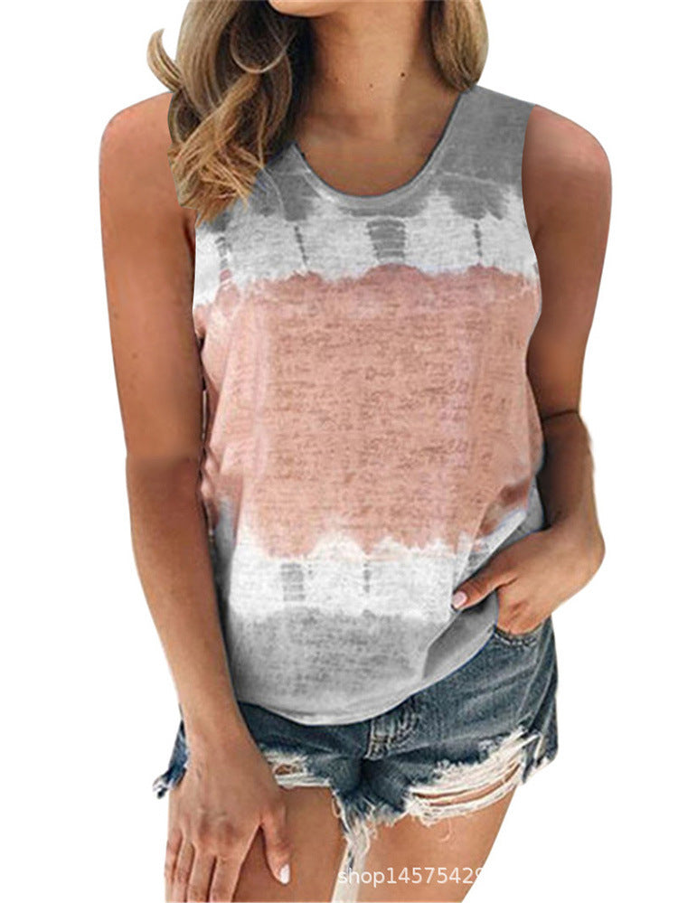 Spring And Summer New Women's Loose Crew Neck Vest Printed T-Shirt Top Woman