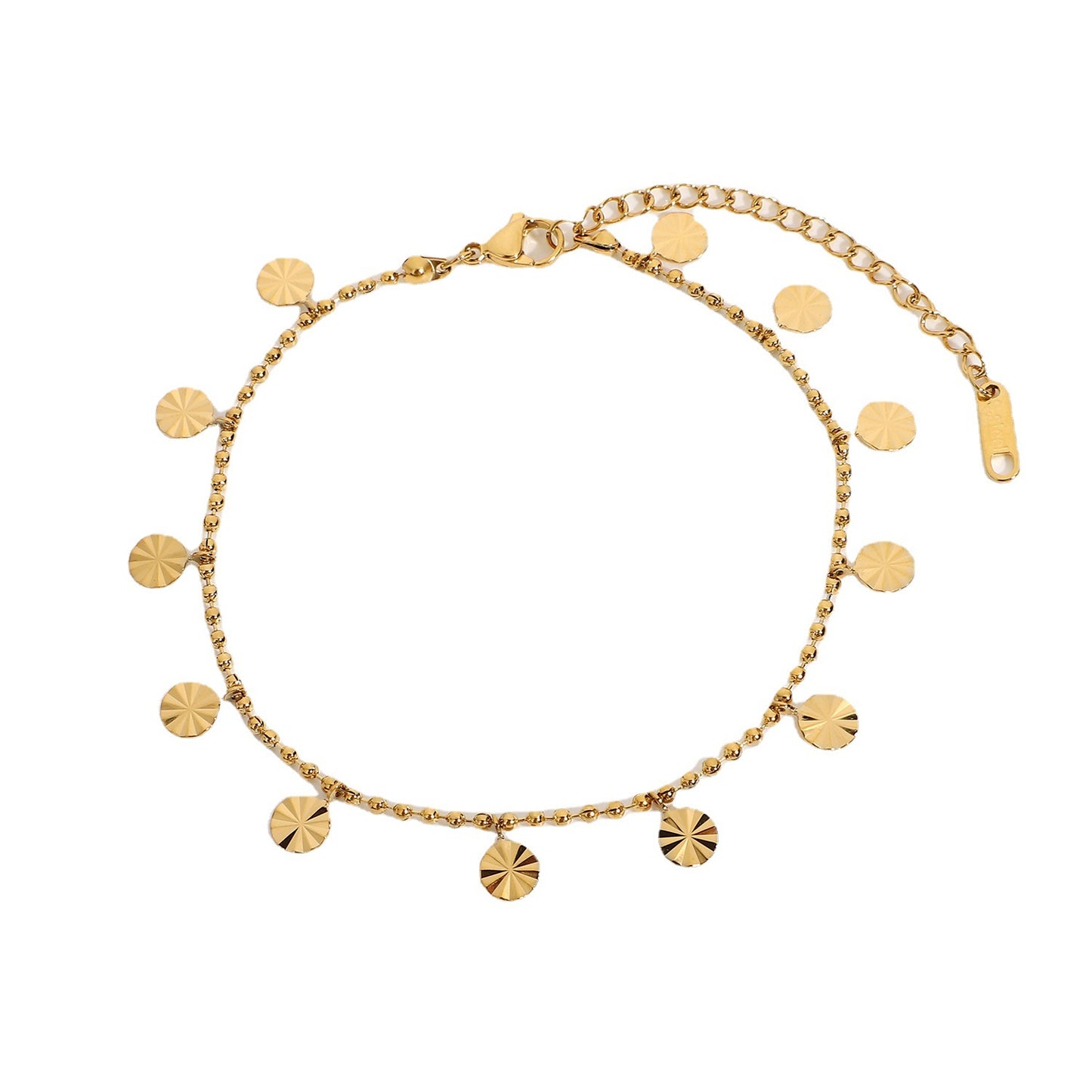 5pcs 18K Gold Plated 316L Stainless Steel Anklet Beaded Petal Disc Pendant Anklet Anklet Foot Decoration Woman
