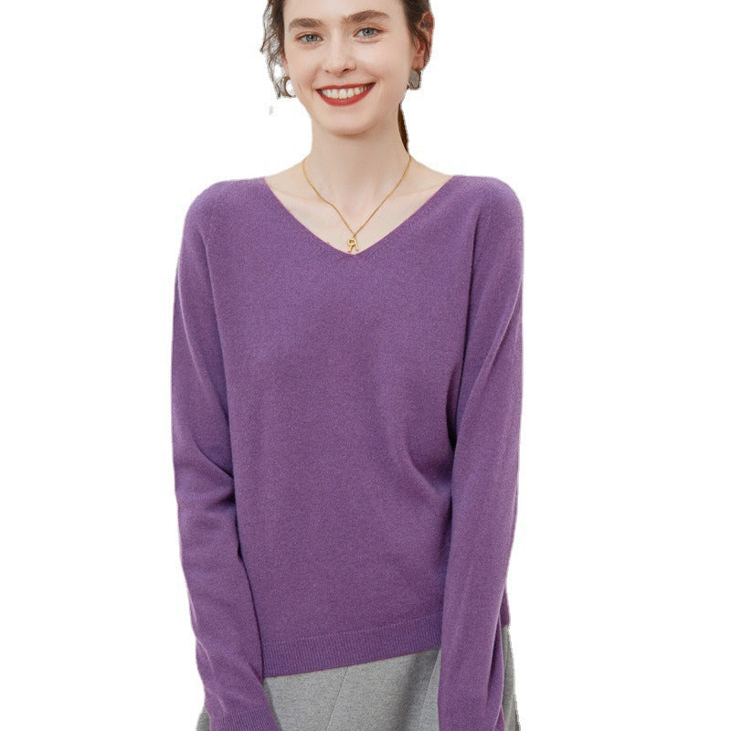 Women's 100 Wool Base Sweater V-Neck Knitted Loose Cashmere Sweater Slimming Autumn And Winter Top