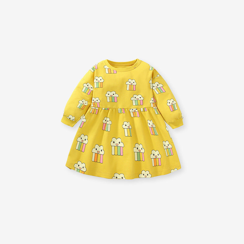 Girls Skirt Children's Dress Autumn Long-Sleeved Princess Dress Home Cotton Children's Dress