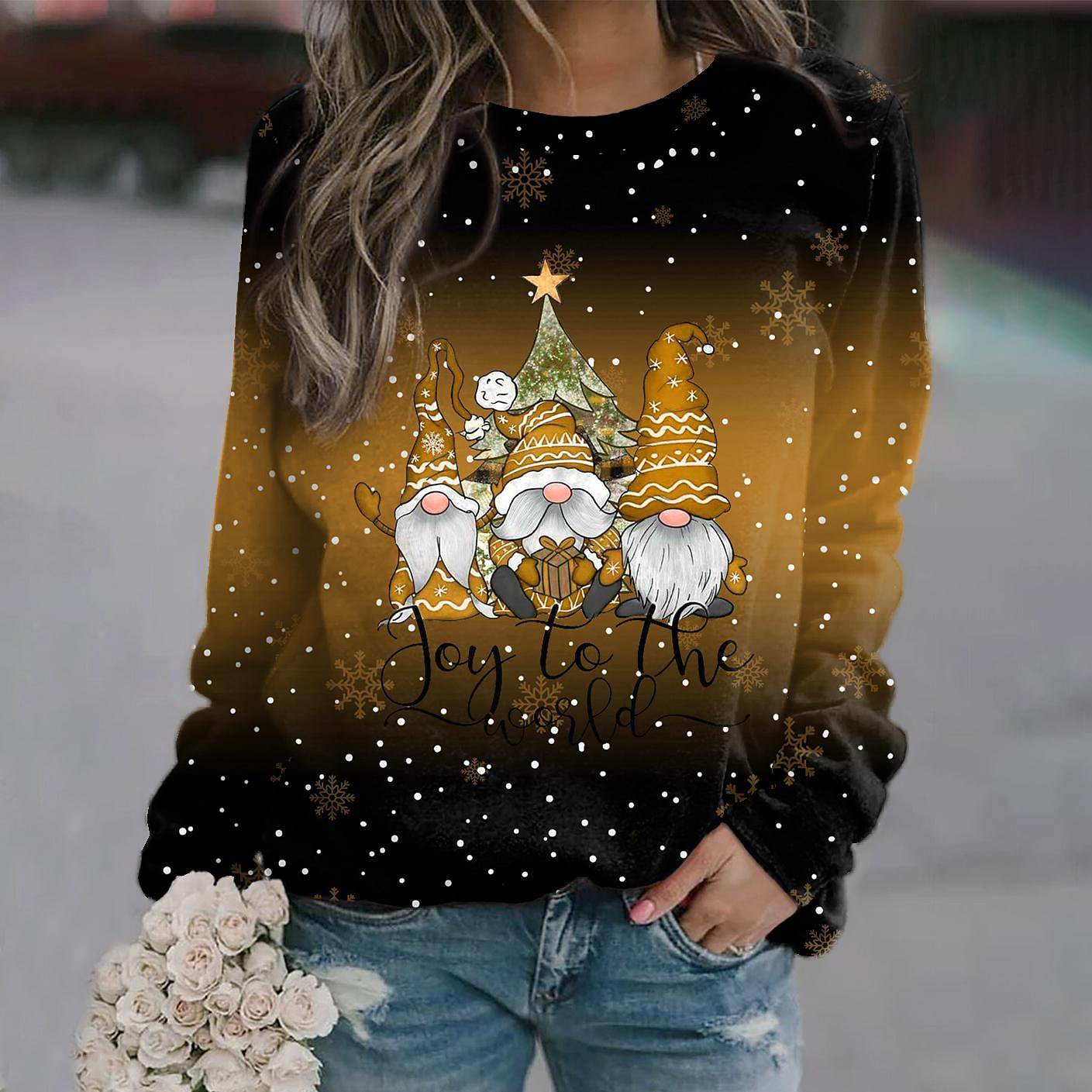 Women's Clothing Fashion Christmas Theme Print Loose Hoodie Coat