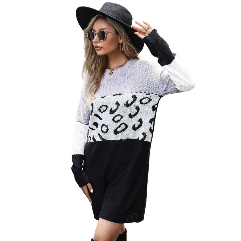 Autumn and Winter New Fashion Casual Women's Leopard Print Sweater Dress: Cozy Elegance for Chilly Days