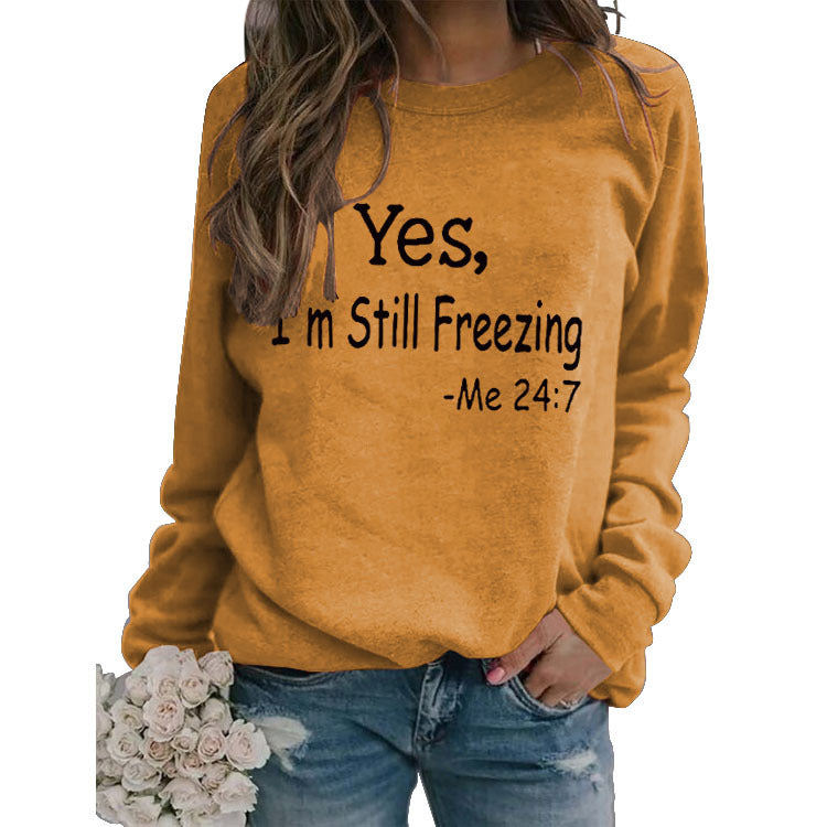 Pullover Simple Crew Neck Top Long Sleeve Yes I'M Printed Loose Hoodie