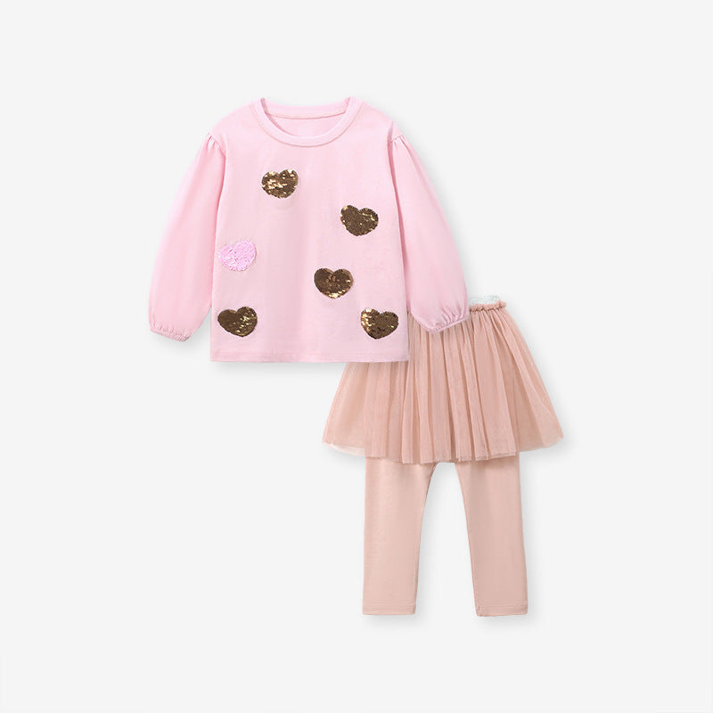 Girl Gauze Dress Set Autumn Children's Long Sleeve Cotton Set Cute Girl Set