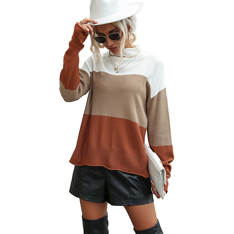 New Autumn And Winter Fashion Women's Long-Sleeved Color Matching Half-Turtleneck Sweater Women