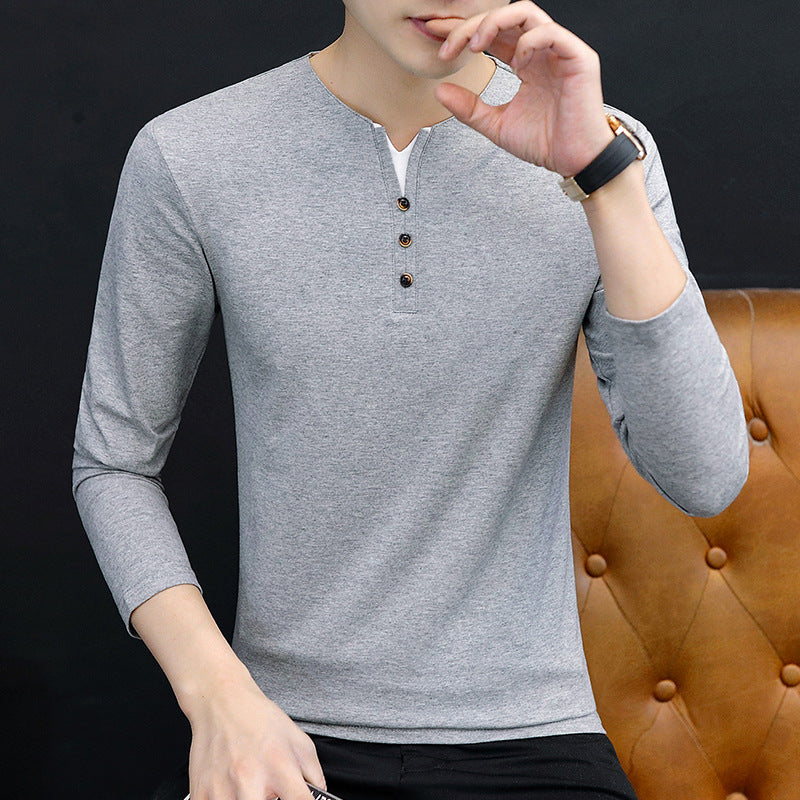 Autumn Cotton Men's Long Sleeve T-Shirt Men's Polo Shirt Casual Lapel Business Men's Clothing Base Shirt