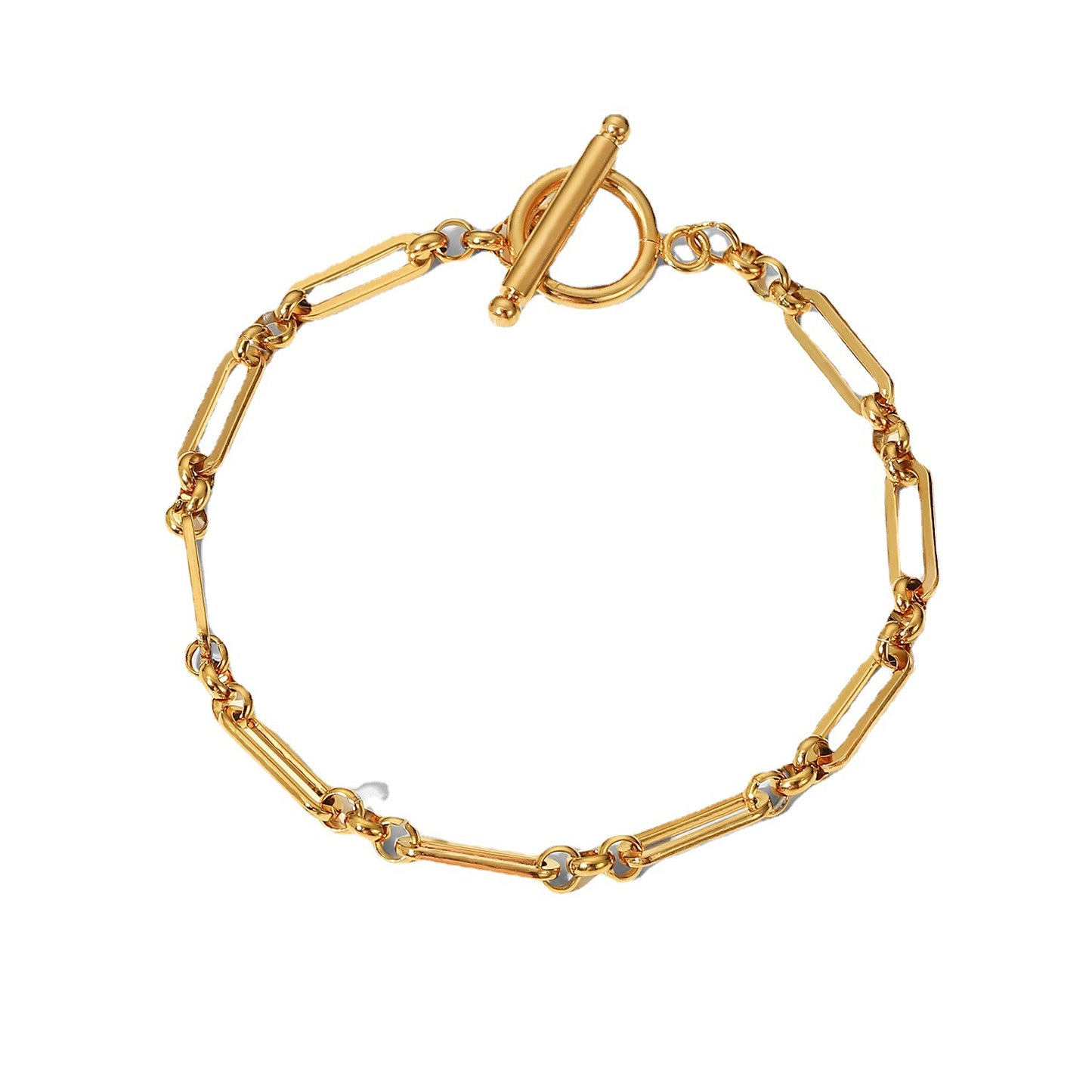 5pcs Rock Retro Punk 18K Gold Plated Stainless Steel Ot Buckle Bracelet Geometric Stitching Chain Bracelet Bracelet