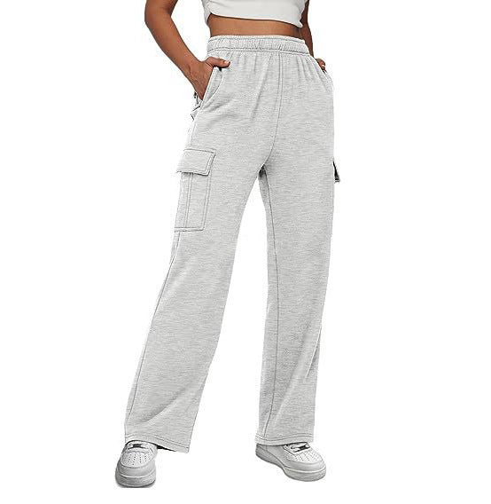 New Autumn And Winter Overalls Solid Color High Waist Slimming Design Sense Pocket Straight Leg Wide Loose Pants Women