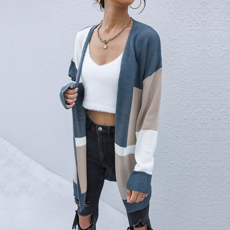 Spring And Autumn Style Clothing Long Buttonless Color Sweater Coat