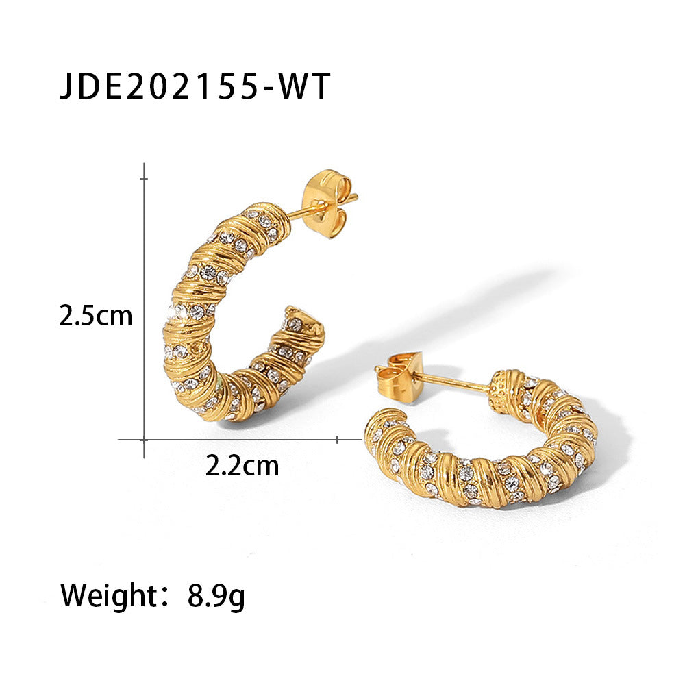 5pcs New Fashion Women's Earrings 18K Gold-Plated Stainless Steel Jewelry Spiral C-Shaped Zircon Earrings Jewelry