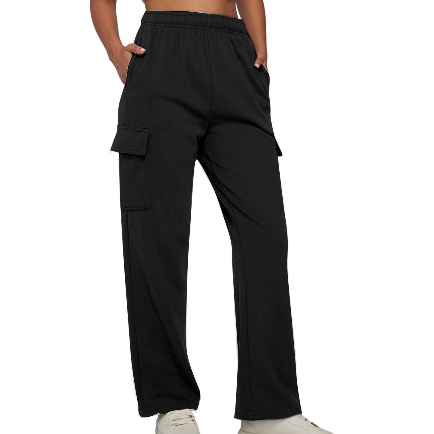 New Autumn And Winter Overalls Solid Color High Waist Slimming Design Sense Pocket Straight Leg Wide Loose Pants Women