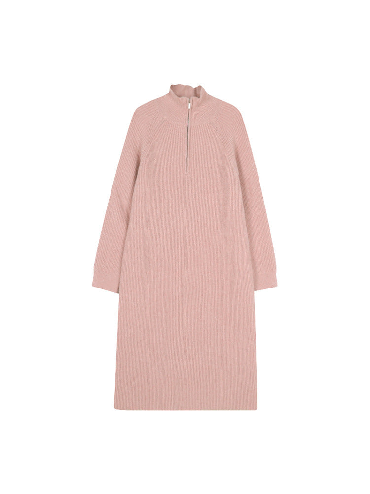 Slouchy Over The Knee Mid-Length Lapel Loose Sweater Dress Woman In Autumn And Winter With A Bottom Knit Dress